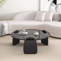 Ensemble de table basse ronde en bois et verre de luxe moderne pour le salon, meubles multifonctionnels noirs au design unique, décoration