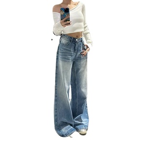 <span class=keywords><strong>Jeans</strong></span> Vintage Lavaggio Stone Washed a Vita Alta e Gamba Larga da Donna 2025 Pantaloni Dritti Stile Ampio in Denim per Ragazze - Product Image 6