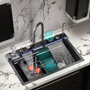 Rectangular 304 Bowl Undermount Delantal de acero inoxidable Granja Hecho a mano Cascada inteligente Fregadero de cocina multifunción - Product Image 1