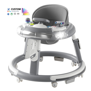 Marchette d'apprentissage pliable 4 en 1 avec roues et siège trotteur multifonction avec lumière musicale - Product Image 4