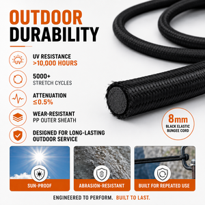 Rubber Elastic Rope 8mm With Hook Polyester PP For Camping Tent High Strength 80kgs Training Bungee Cord Suppliers - Product Image 5