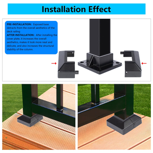 Cache-poteau en aluminium sur mesure 4x4 po noir pour garde-corps de terrasse, base de jante pour clôture intérieure et extérieure - Product Image 6
