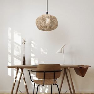 Pantalla de lámpara de cuerda de papel tejida a mano, redonda, ecológica, estilo rústico, para B&B, restaurantes, salones de té, hoteles, posadas, bares, creativa - Product Image 2