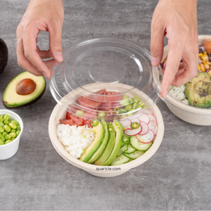 Sturdy and Versatile 12Oz Biodegradable <b>Bowls</b> Sugarcane Pulp Container for Soup & Salad Disposable <b>with</b> PET Flat <b>LID</b> - Product Image 4