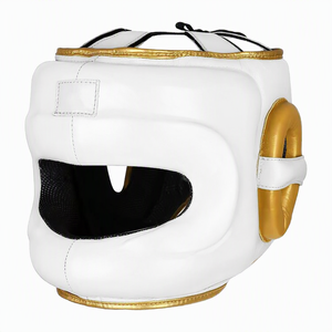 Protector de Cabeza para Boxeo, Cuero PU, Protección Deportiva, Gris con Detalles Dorados, Cierre de Gancho y Bucle, Unisex, Adulto - Product Image 3