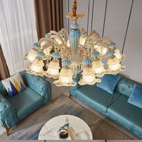 Lustre PM rétro en céramique avec corps en alliage de zinc et branches en cristal, lampe suspendue de luxe pour salon et salle à manger, idéale pour plafonds hauts