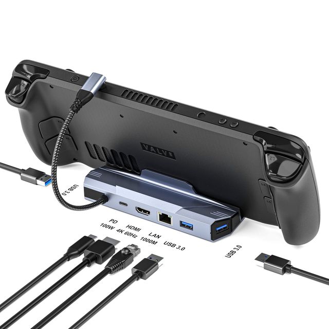 Type C Docking Station Steam Deck Stand Dock Switch Handheld Dock Gigabit Ethernet 6 in 1 Hub for USB 3.0 PD 4K Video Output