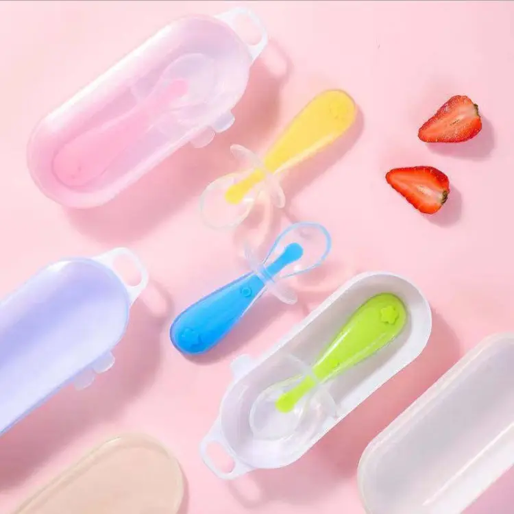 Baby silicone soft head spoon with baffle suction cup liquid silicone soft spoon baby silicone fork and spoon printable LOGO