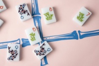 Jeu de Mahjong de Luxe de Style Chinois Traditionnel avec Tuiles en Acrylique Sculptées Poisson Koi & Pivoine, Cadeau Idéal