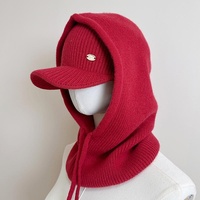 Ensemble 2 pièces bonnet tricoté et écharpe à capuche, casquette à visière incurvée, cache-cou coupe-vent chaud et pliable, automne-hiver pour femme