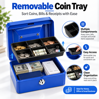 Caisse à monnaie portable en métal avec plateau à pièces amovible et serrure à clé, petit coffre-fort en acier pour le stockage de petites sommes d'argent