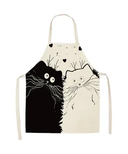 Lovely cartoon kitty pattern linen bib apron cleaning apron