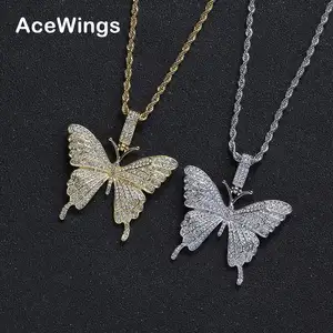 N343 Legierung Kristall Schmetterling Anhänger Halskette Modeschmuck HIP HOP BLING BLING