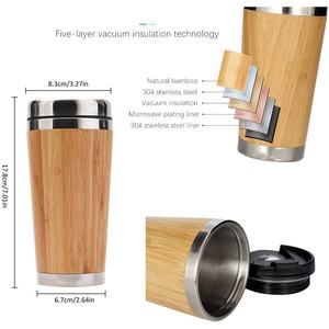 Tasse à café isotherme en bambou, acier inoxydable, 450 ml, anti-fuite, pour le camping en plein air - Product Image 2