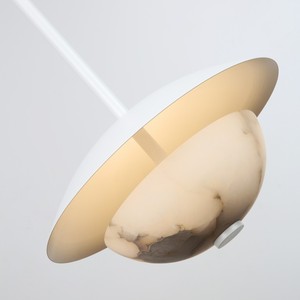 Suspension moderne en albâtre, abat-jour demi-dôme, luminaire en cuivre, design marbre de luxe pour salle à manger, salon, hôtel, villa - Product Image 6