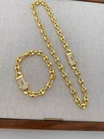 Bracelets et Colliers Vintage Euro-Américains pour Hommes et Femmes avec Maillons Grains de Café et Nez de Cochon, Fermoir en Zircon Cubique 18K