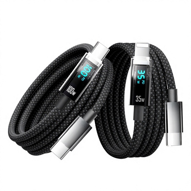 Manufacturer 100W 5A USB C to USB C PD Fast Charging Data Cable E-Marker LED Display Nylon Braided OEM Wholesale