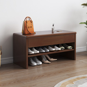 Banc à chaussures moderne et minimaliste en bois massif pour entrée de maison, avec rangement intégré et tiroir, style simple, à s'asseoir - Product Image 1