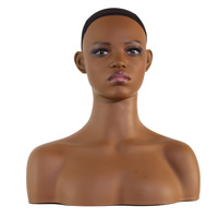 Kepala Manekin Wanita Realistis PVC Afrika-Amerika dengan Bahu, Aksesoris Wig, Perlengkapan Pajangan Butik