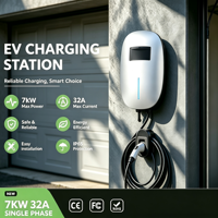 Chargeur mural intelligent pour véhicule électrique 7 kW Type 2 avec contrôle WiFi par application, carte RFID, monophasé 32A 220V, montage mural pour maison et garage