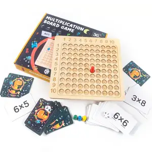 木製モンテッソーリ乗算ボードゲームキッズ学習教育玩具数学カウント百ボードインタラクティブ思考ゲーム