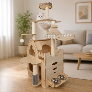 Multi-Level Wooden Cat Tree Tower 134cm 2-3 Cats Condo <strong>Hammock</strong> Capsule Bowl Sisal OEM Wholesale - Product Image 1