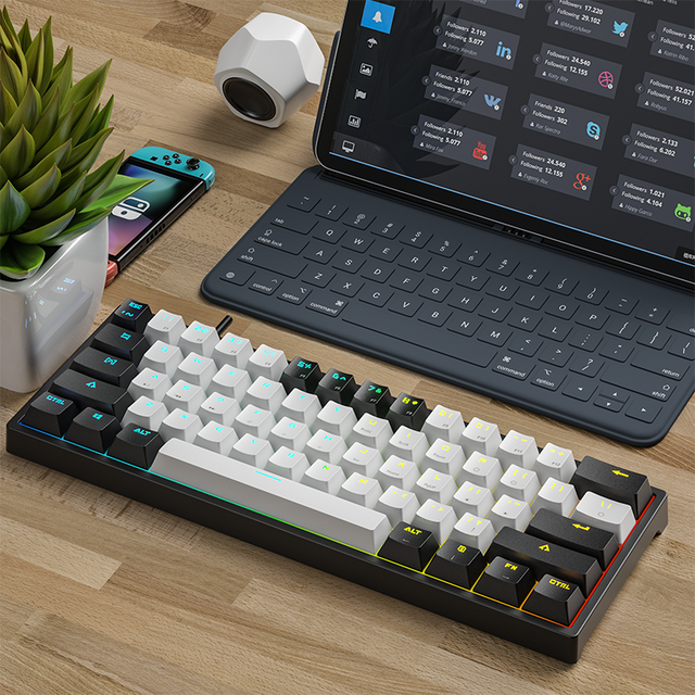 New Wireless RGB Backlit USB-C Mechanical Keyboard for Dual Mode Hot-Swappable Mini 61-Key Red Switch for PC PS4 iPhone iPad