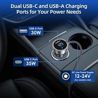 Cargador de Coche Metálico Resistente para Starlink Mini, Adaptador a Cable de Alimentación CC de 3M (10 pies), 12V-24V, con Pantalla de Voltaje, Puertos USB-C de 30W y USB-A de 35W