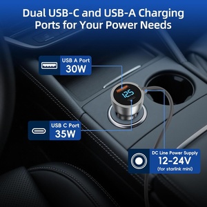 Cho Starlink <span class=keywords><strong>Mini</strong></span> Kim Loại Bền Car Charger Adapter Để DC Cáp Điện 3M 10ft 12V-24V Điện Áp Hiển Thị <span class=keywords><strong>USB</strong></span>-C 30W <span class=keywords><strong>USB</strong></span>-A 35W Cổng - Product Image 4