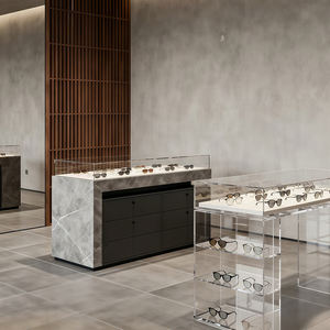 Vitrine d'exposition de lunettes en verre robuste et de haute qualité, éclairée par LED marron, avec finition facile à nettoyer, pour grands magasins - Product Image 1