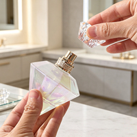 Bottiglia di Profumo in Vetro Diamantato Personalizzata 100ml, Stile Gemma Sfaccettata, Finitura Iridescente, Collo in Cristallo Dorato, Vendita all'Ingrosso