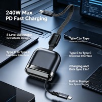 Câble Type-C rétractable de qualité supérieure, charge rapide PD 240W, 8 niveaux de réglage, nylon, boîte de rangement intégrée, ultra compatible IOS/Android
