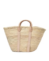Sac fourre-tout en paille de feuilles de palmier marocaines tissé à la main, style minimoroccolisme, avec poignées en cuir, grande/moyenne taille, pour le shopping, vente en gros