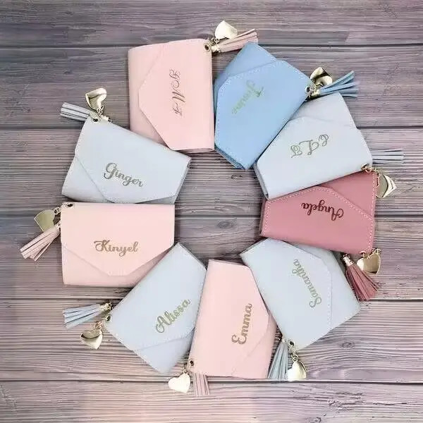 Porte-cartes de crédit en cuir PU personnalisé porte-cartes en cuir pour femmes porte-monnaie petit porte-clés portefeuille porte-monnaie