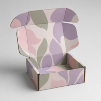 En gros, emballage écologique en carton ondulé pour cosmétiques, avec logo personnalisé, pelliculage mat, motif floral abstrait violet pastel rose