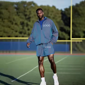 Nuova tuta da uomo in Nylon primaverile 2 pezzi leggera impermeabile antivento personalizzata con Logo riflettente oversize mezza Zip - Product Image 4