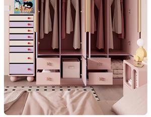 Armoire rose sur mesure avec <span class=keywords><strong>lit</strong></span> intégré, design <span class=keywords><strong>de</strong></span> garde-robe murale avec porte-pantalons télescopique intégré, rangement pour chambre à coucher - Product Image 6