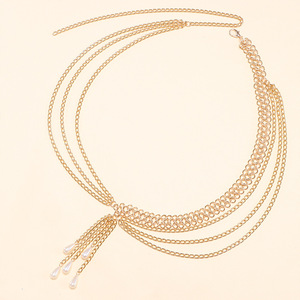 โซ่คาดเอวโลหะผสมหลายชั้นพร้อมพู่ไข่มุกสำหรับผู้หญิงโซ่สีทองแฟชั่นสำหรับงานเลี้ยง - Product Image 3