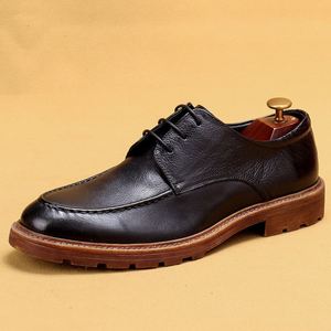 Chaussures en cuir décontractées pour hommes, en cuir véritable, souples, respirantes, confortables, à semelle épaisse, à lacets, pour mariage - Product Image 1