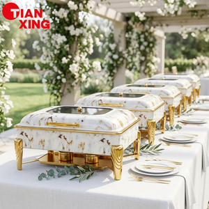 TIANXING Ensemble de 6 réchauds de buffet ronds dorés et blancs pour mariage, fête, hôtel, restaurant - Product Image 4