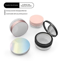 Boîte d'emballage vide en plastique pour poudre libre, en stock, 10g/20g, format échantillon portable, avec houppette, pour poudre fixatrice cosmétique