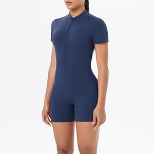 Body sans manches pour femmes exercice manches courtes <span class=keywords><strong>combinaison</strong></span> zippée sur le devant coupe ajustée barboteuse <span class=keywords><strong>combinaison</strong></span> de yoga - Product Image 3