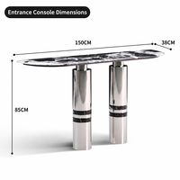 Console moderne minimaliste avec plateau en marbre noir, table d'entrée de luxe avec miroir et pieds en acier inoxydable