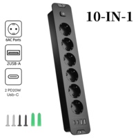 Multiprise EU 6 voies avec 4 ports USB PD 20W QC 3.0, câble de 2 m, prises Schuko, prise de courant encastrée