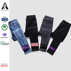 Jeans Termici da <span class=keywords><strong>Donna</strong></span> a Vita Media, Asciugatura Rapida, Vintage, Invernali, Caldi, Elasticizzati, in Pile, Denim da Neve, <span class=keywords><strong>Pantaloni</strong></span> a Gamba Dritta per Studentesse - Product Image 1