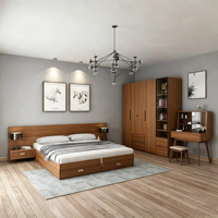 Ensemble de meubles de chambre à coucher de style industriel moderne sombre et populaire, lit king size, pour condo urbain