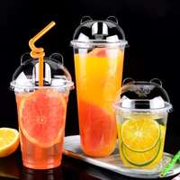 Tapas de Domo Transparentes de PET de Grado Alimenticio de 89/90/93/98 mm con Orejas de Oso Panda, Desechables, para Vasos de Batidos y Boba de 12 oz, Cierres de Botella de Fácil Apertura