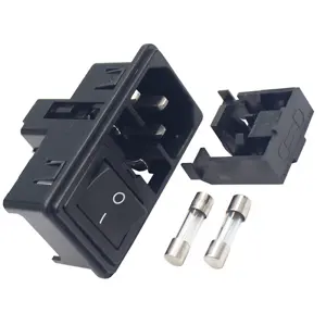 IEC 320 C14 inlet connector 10A 250V AC power socket plug with rocker switch and duafuse holder socket