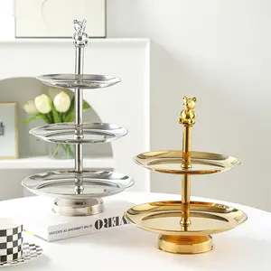 2-layer Stainless Steel Fruit Plate Dessert Tray Creative Serving Trays For Living Room Hotel Party