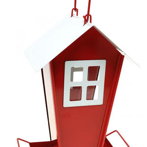 JH-Mech Maison traditionnelle pour oiseaux Toit amovible Mangeoire à oiseaux suspendue en métal galvanisé rouge et blanc à l'épreuve des écureuils - Product Image 2